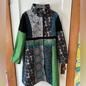 Multi colored vintage style coat size large similar to Desigual brand